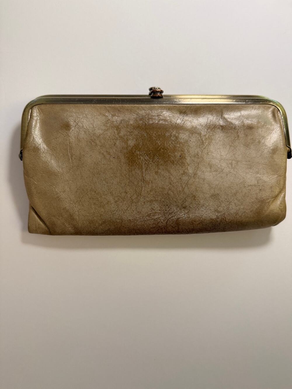 HOBO International Lauren Metallic Gold Leather Double Frame Clutch Wallet